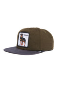 Goorin Bros Top Dog Bad Boy flat brim cap in olive with embroidered Rottweiler patch