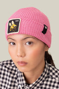 Goorin Bros The Busy Beanie Pink on model showing bee patch