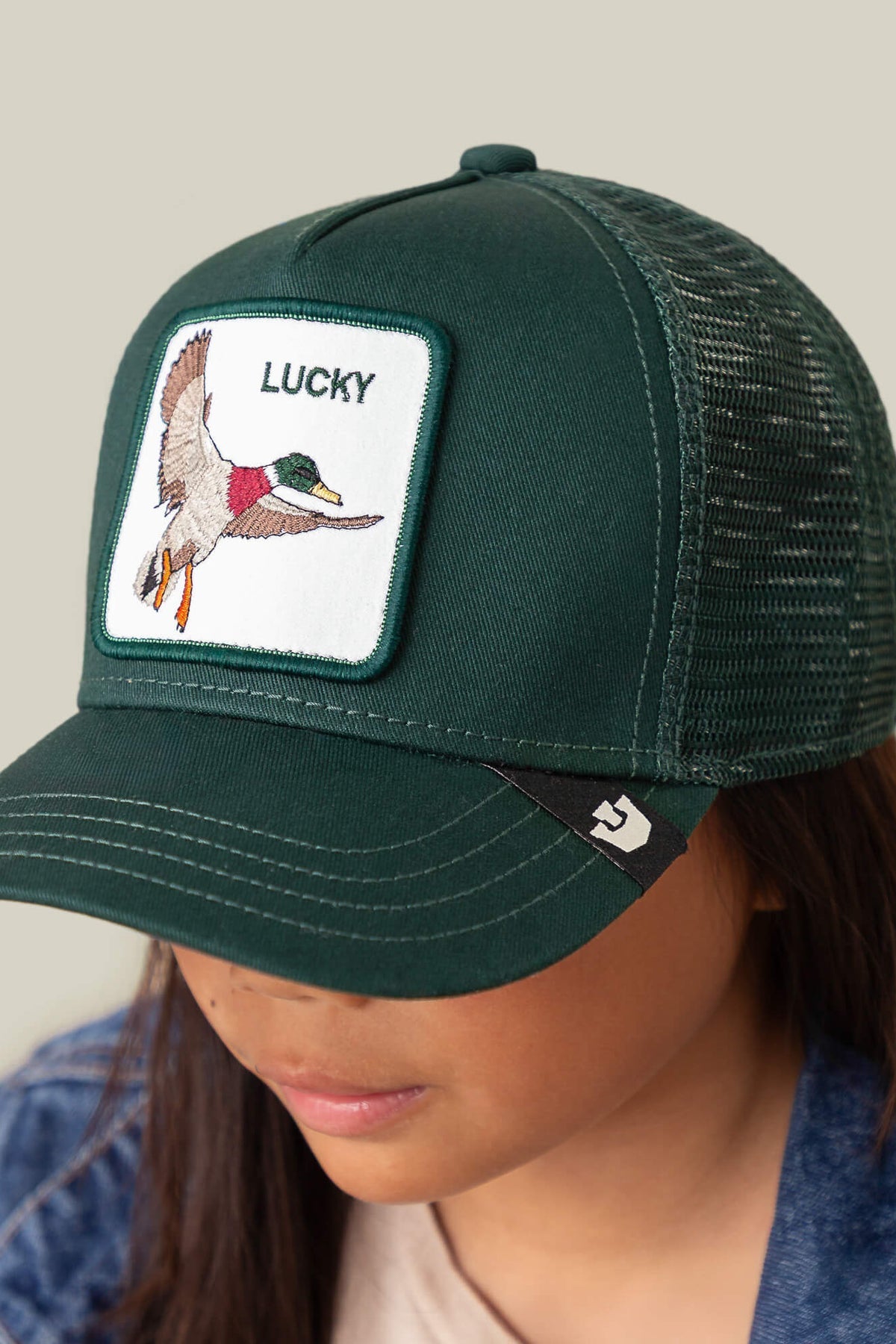 Goorin Bros Lucky Duck Mini kids trucker hat Guard worn by model