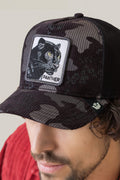 Goorin Bros Panther Camo trucker hat in Cola Corduroy with panther patch