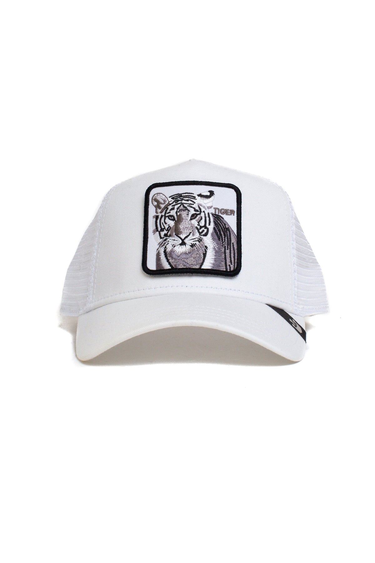Goorin Bros The White Tiger trucker hat in white with embroidered tiger patch