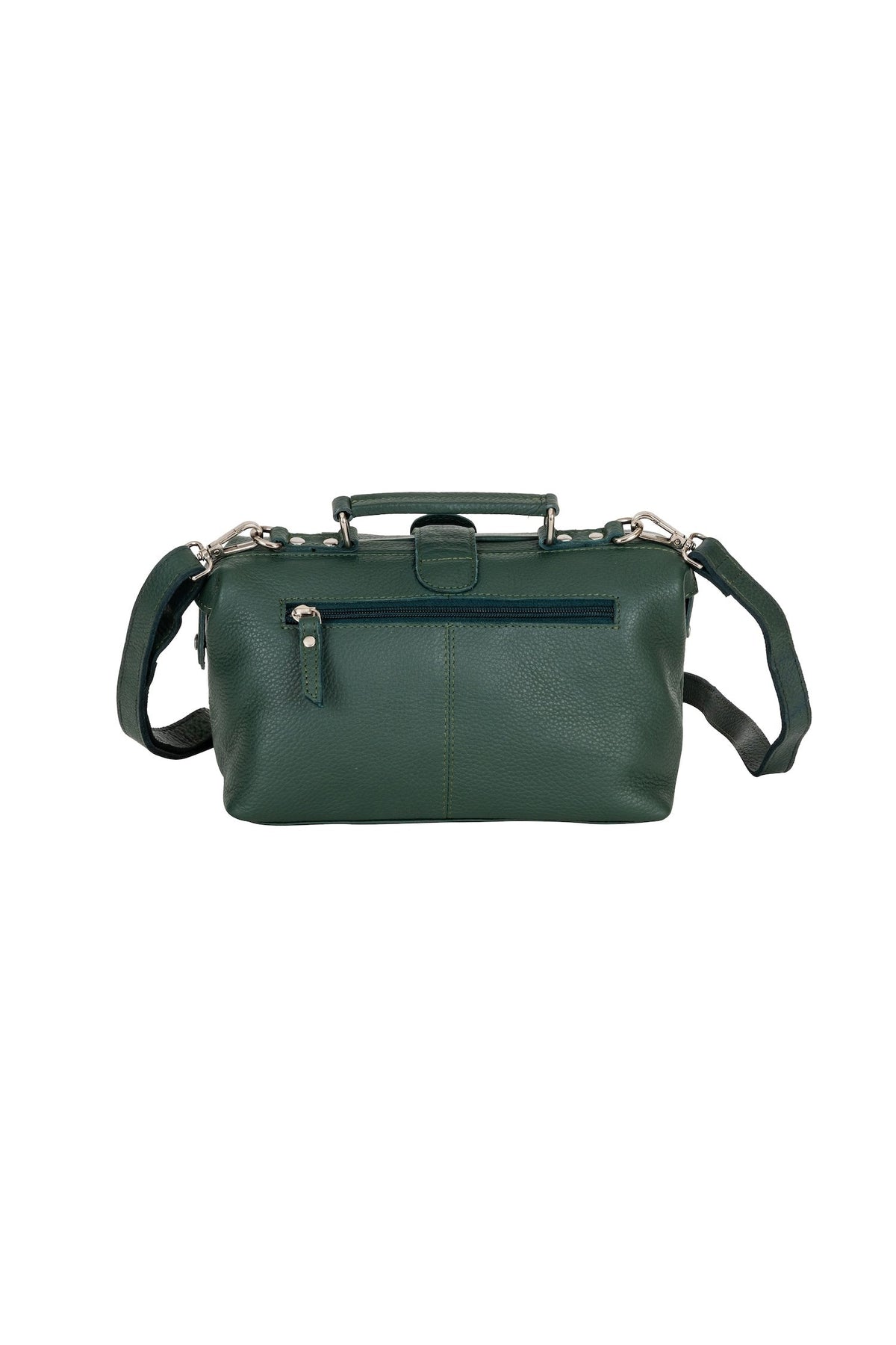 Greenwood Leather Bella doctor bag in Olive Green — back and adjustable strap