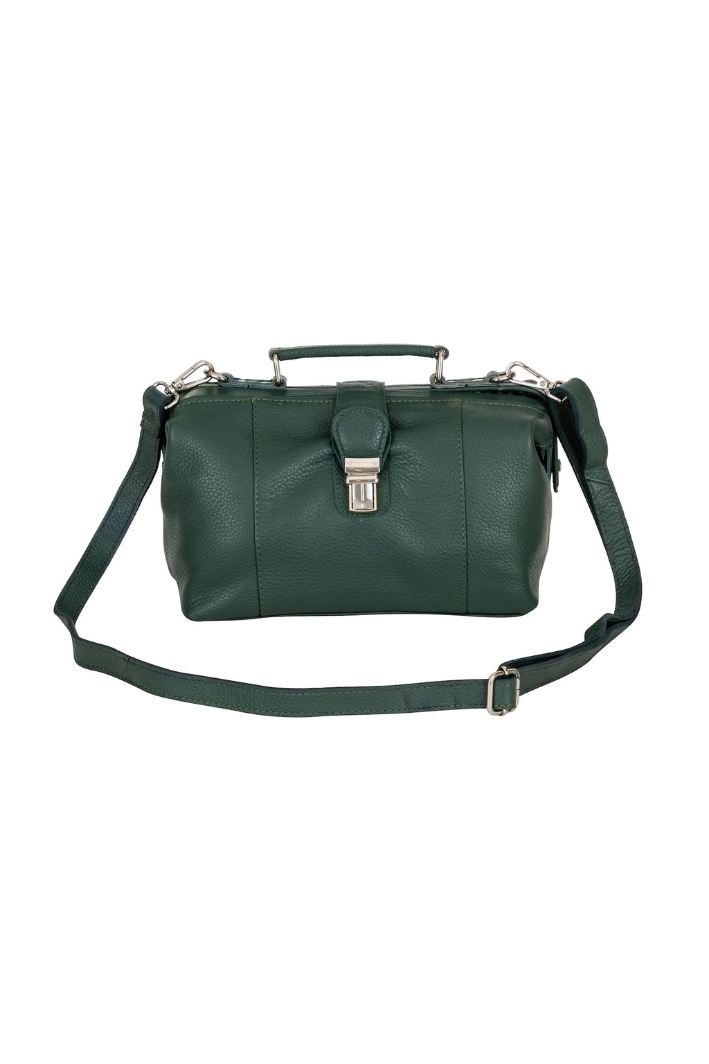 Greenwood Leather Bella doctor bag in Olive Green — front with top handle and clasp