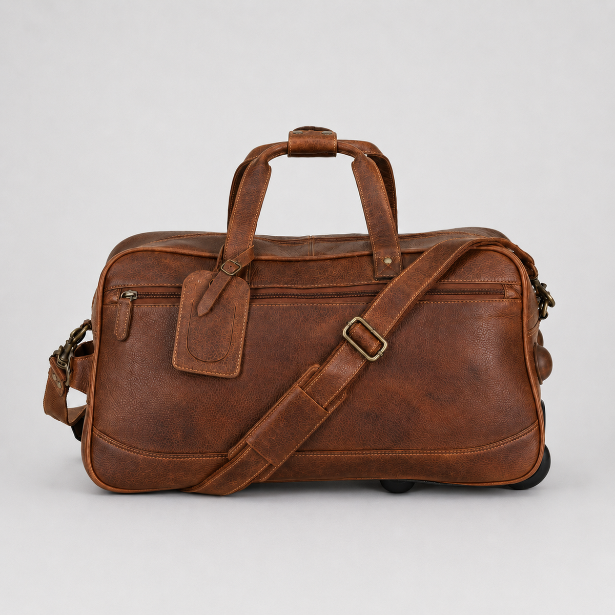 Greenwood Leather Boston wheeled duffel in Sandal full-grain leather