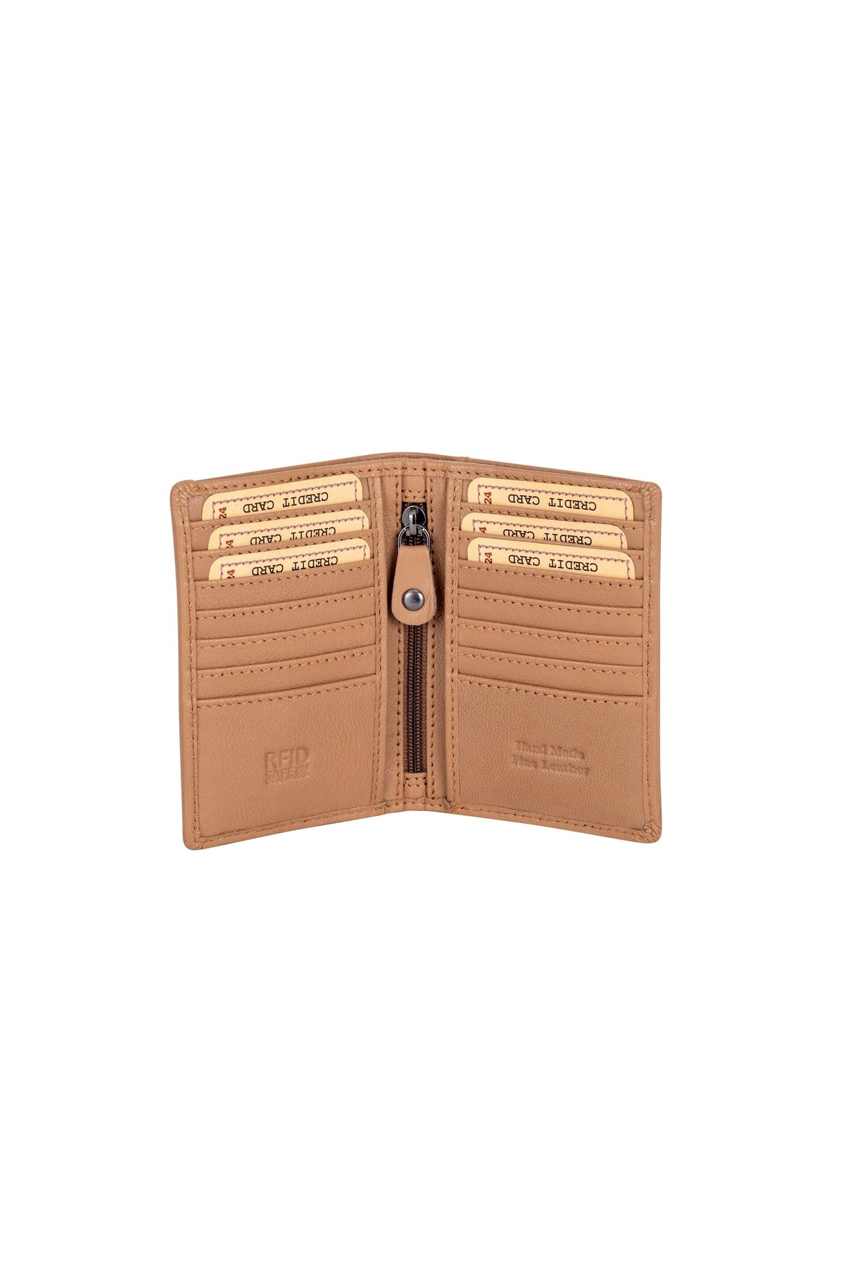 Greenwood Leather Jamaica card holder in Tan — open card storage