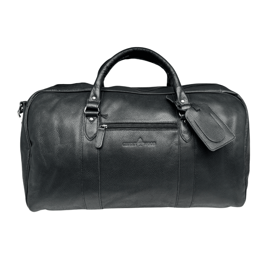 Greenwood Leather Victoria weekender travel bag in black, front view