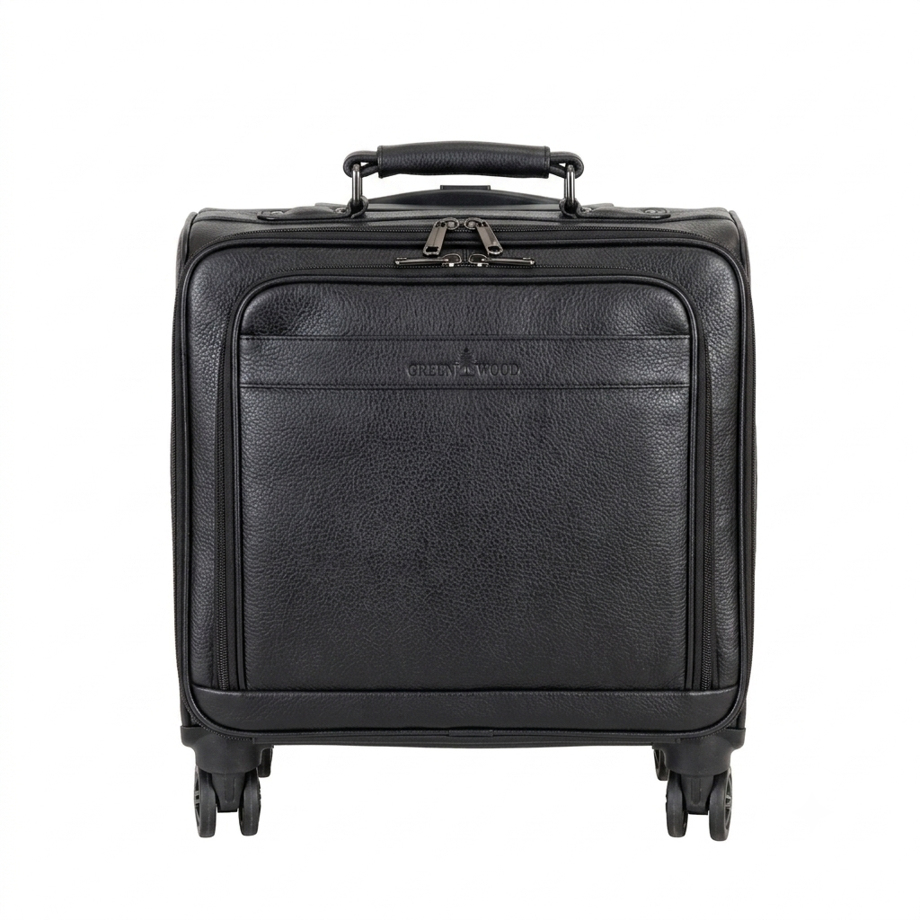 Greenwood Leather Marino rolling briefcase in Black