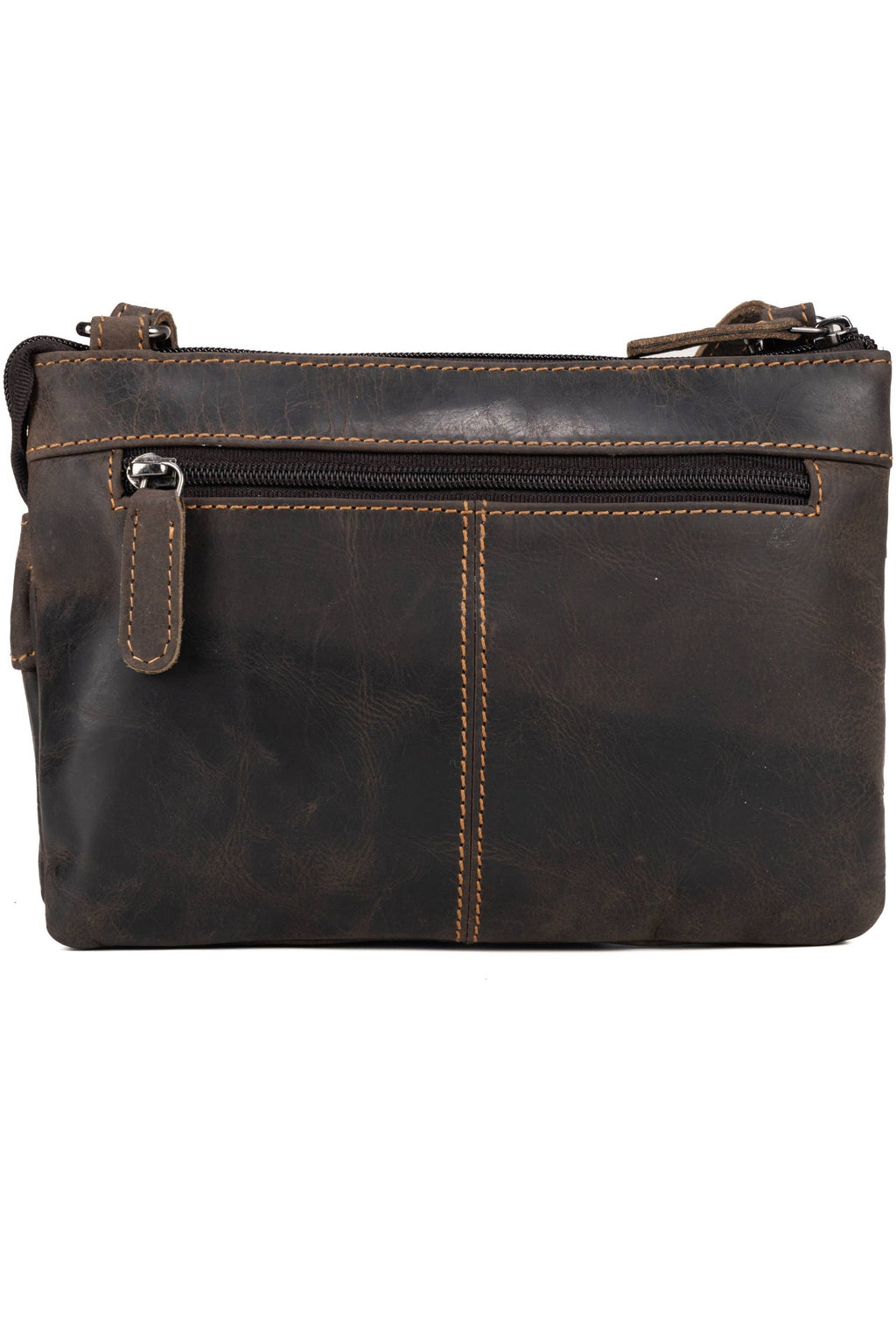 Greenwood Leather Mary shoulder bag in Sandal — front zip pocket