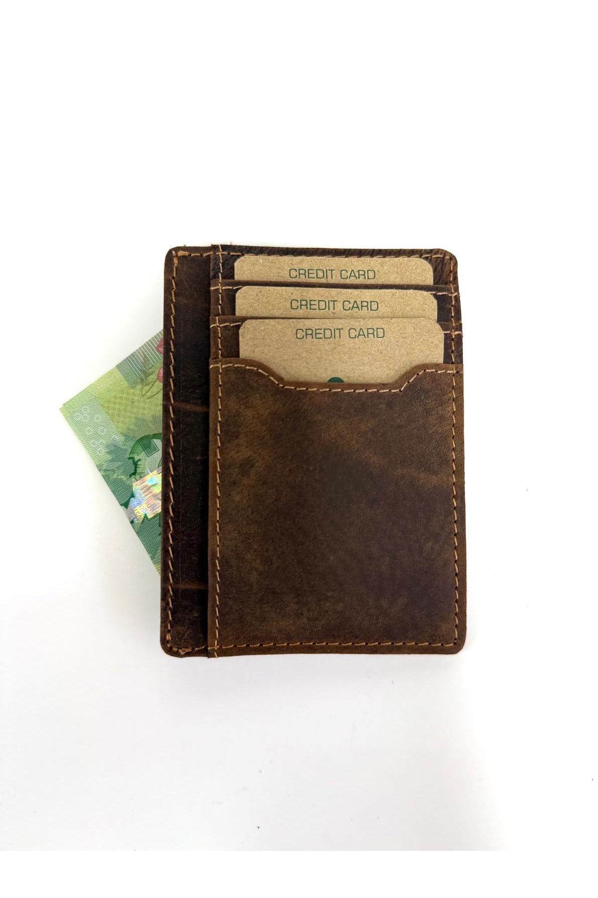 Greenwood Leather Slim Card Case in Sandal — upright card pockets with cash
