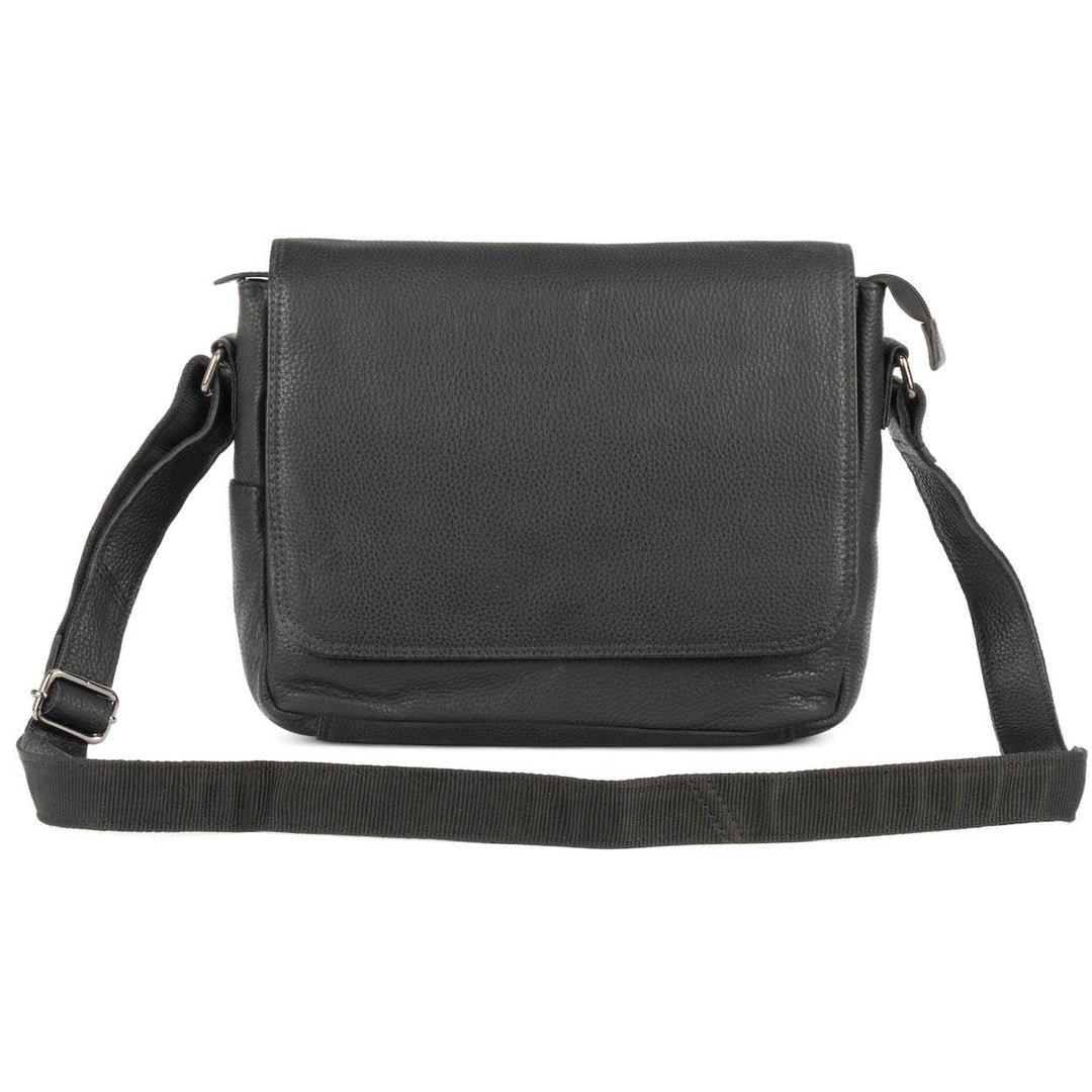 Greenwood Leather Steven Mini Messenger 11 inch in Black leather