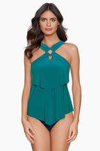 Magicsuit Square Cut Carolina tankini top in Palm Green, front view