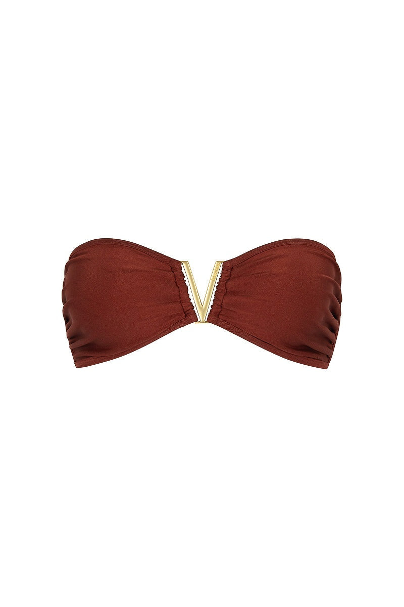 Kulani Kinis Mega V Strapless Bandeau Bikini Top in Cinnamon Sugar, garment detail