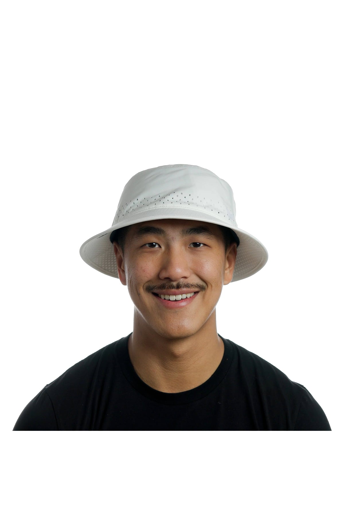 Model wearing the melin Caddy Hydro performance bucket hat in White