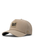 melin Odysea Stacked Hydro performance snapback hat in Khaki with stacked logo patch