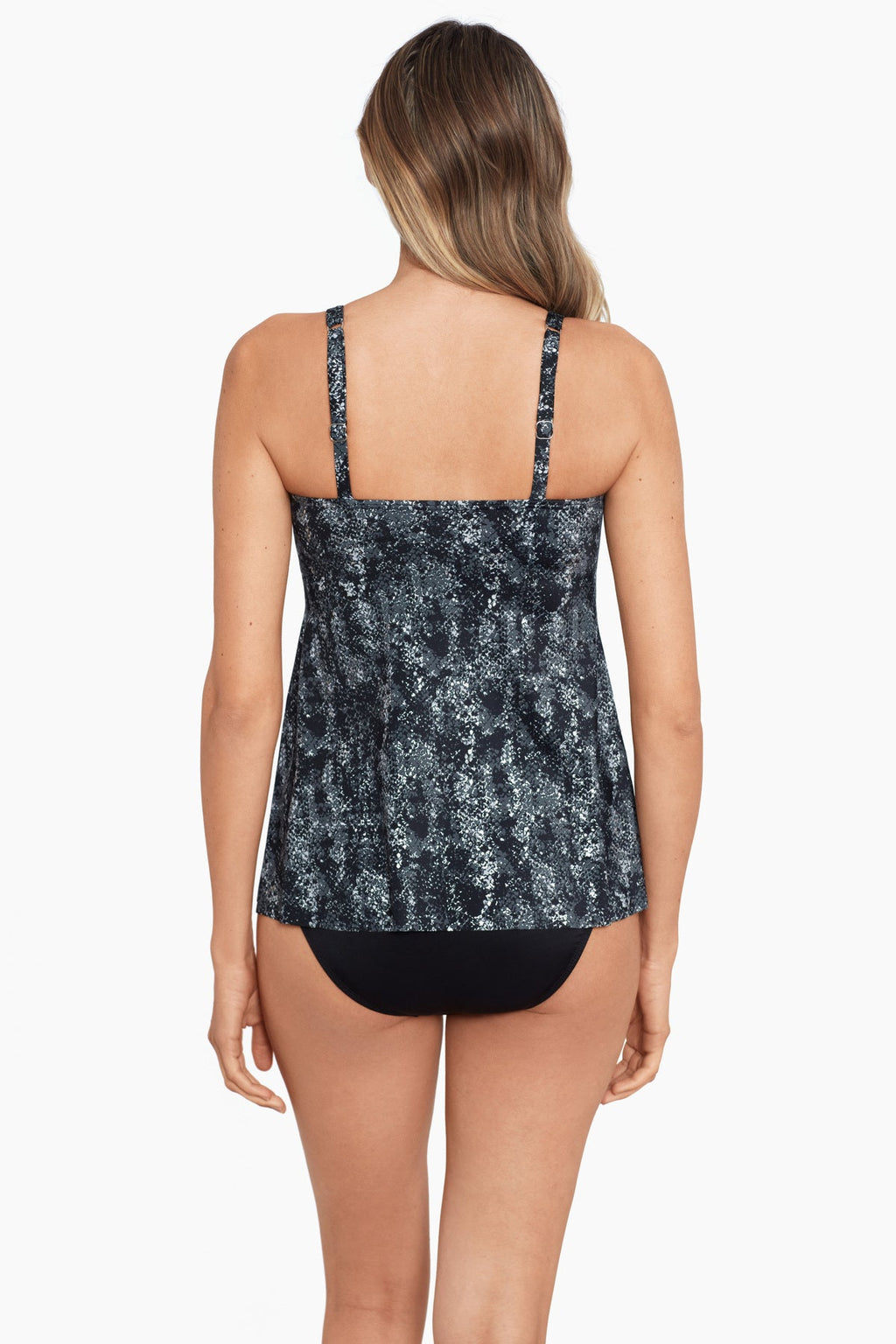 Miraclesuit Dragonstone Surplice underwire tankini top in Black, back view