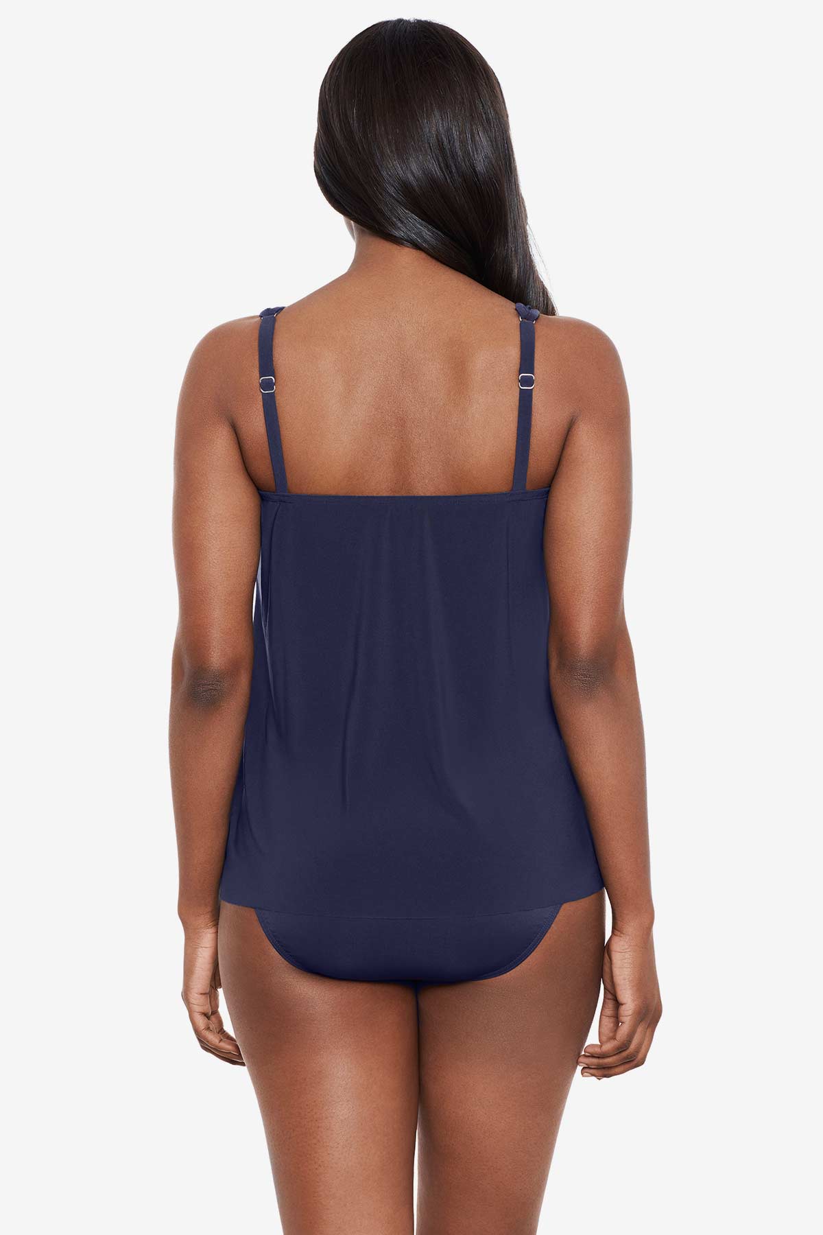 Miraclesuit Illusionists Mirage tankini top in Midnight Blue, back view