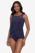 Miraclesuit Illusionists Mirage tankini top in Midnight Blue, front view