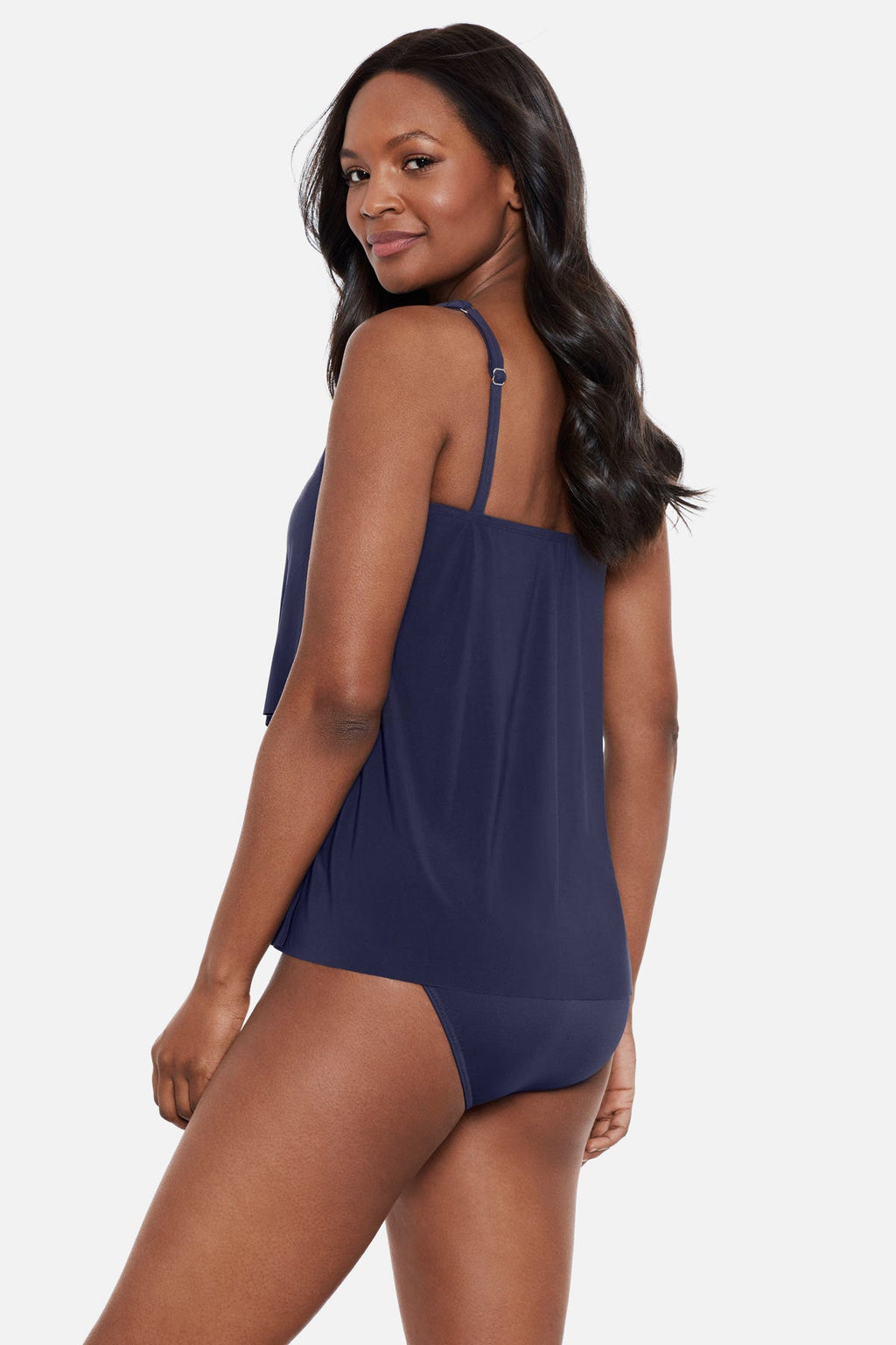 Miraclesuit Illusionists Mirage tankini top in Midnight Blue, side view