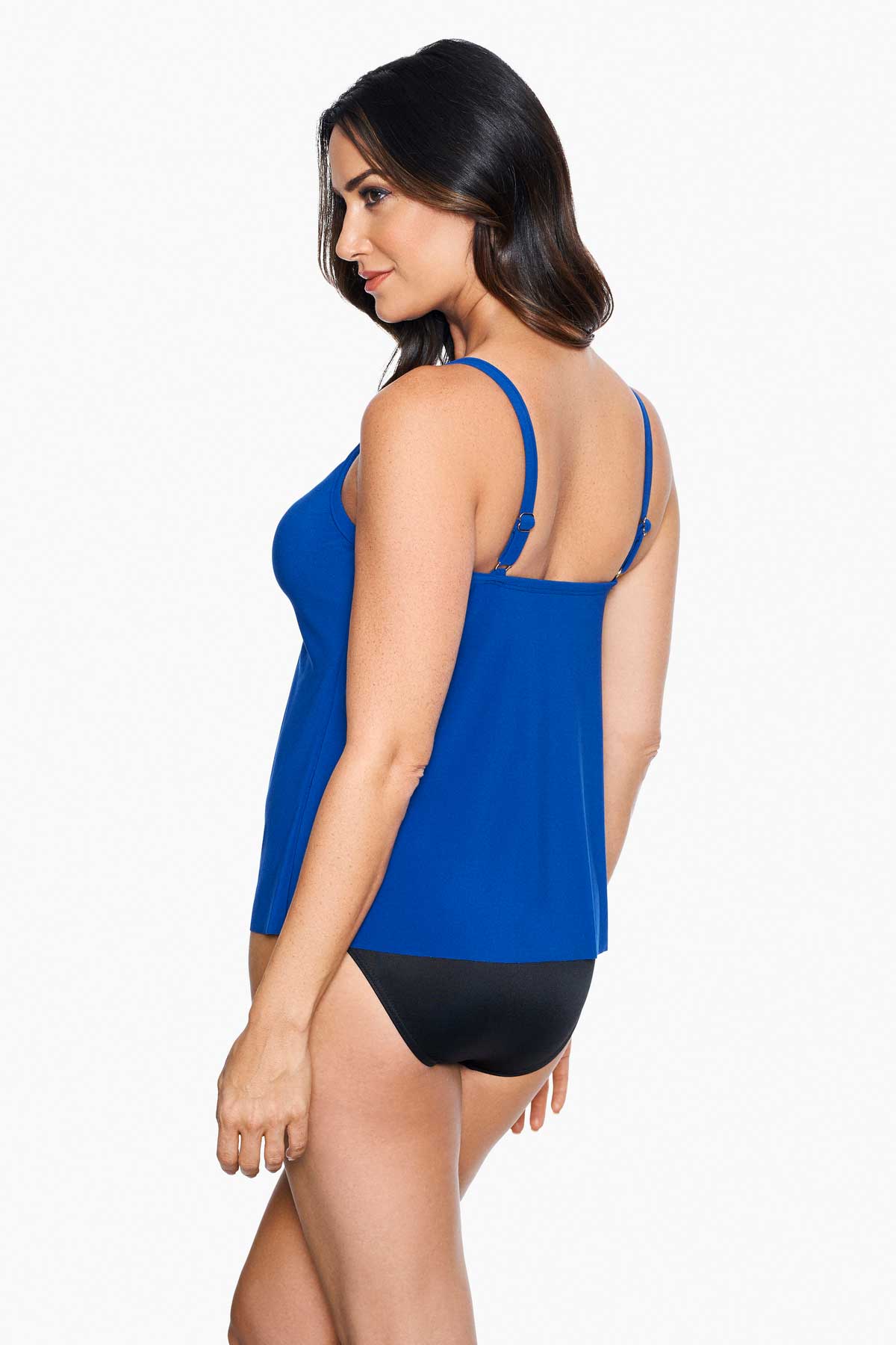 Miraclesuit Razzle Dazzle Zing tankini top in Azul Blue, side view
