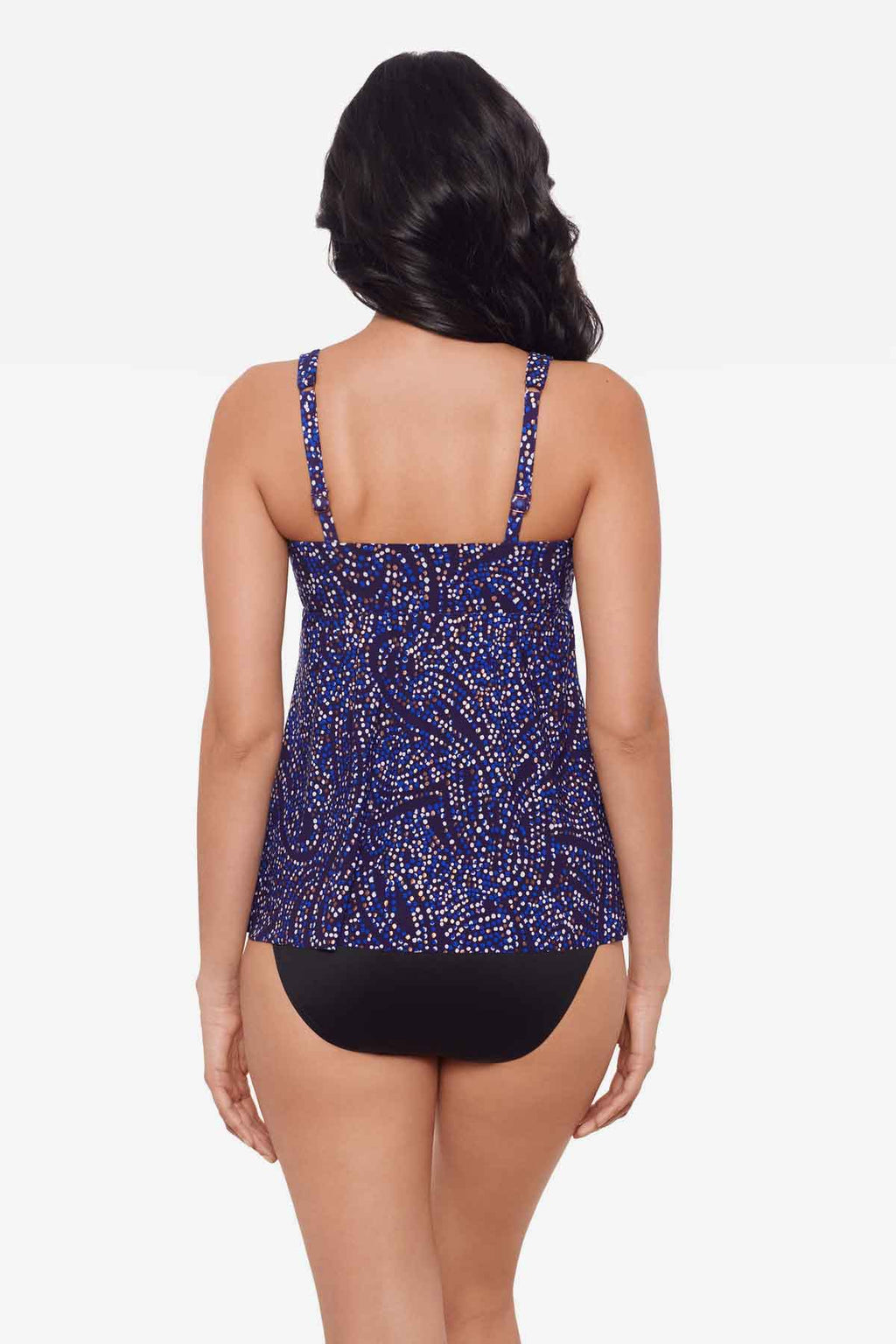 Miraclesuit Spotlight Ayla tankini top in Plum/Multi, back view
