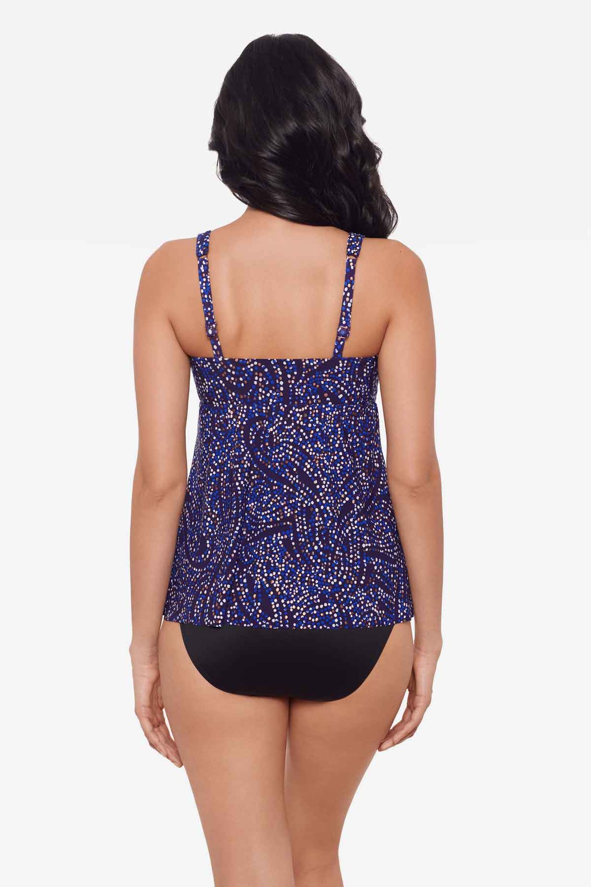 Miraclesuit Spotlight Ayla tankini top in Plum/Multi, back view