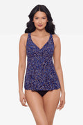 Miraclesuit Spotlight Ayla tankini top in Plum/Multi, front view
