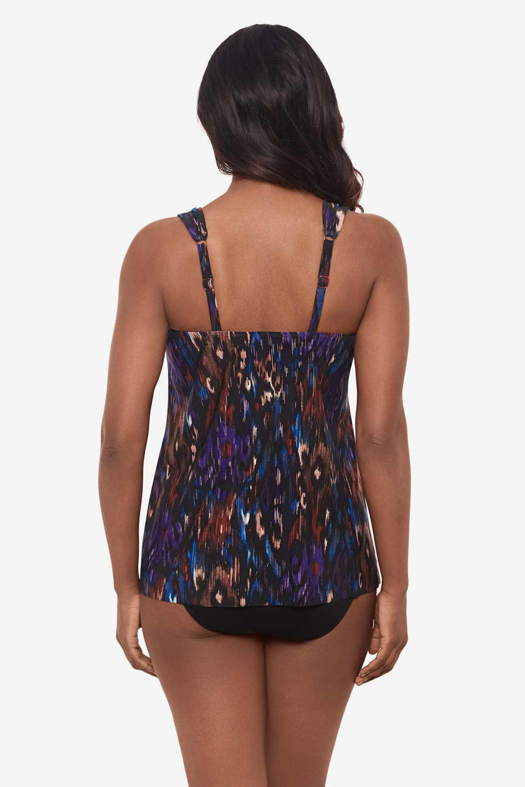Miraclesuit Tapiz Dazzle DD-cup tankini top in Black/Multi, back view
