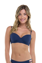 Skye Marina Molly Underwire Bikini Top in navy on a model, front view