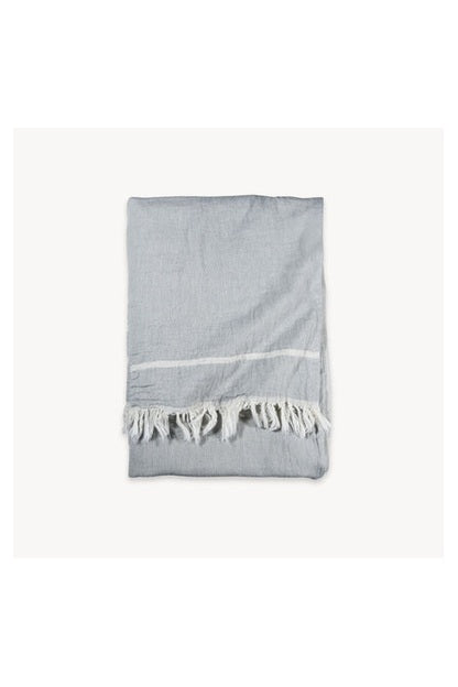 Pokoloko Arrow XL towel throw in Light Grey and Ecru with woven stripe and fringe