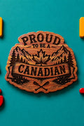 Two Makers Crew Proud To Be A Canadian Fridge Magnet — Proud To Be A Canadian lettering with maple leaf and mountain artwork