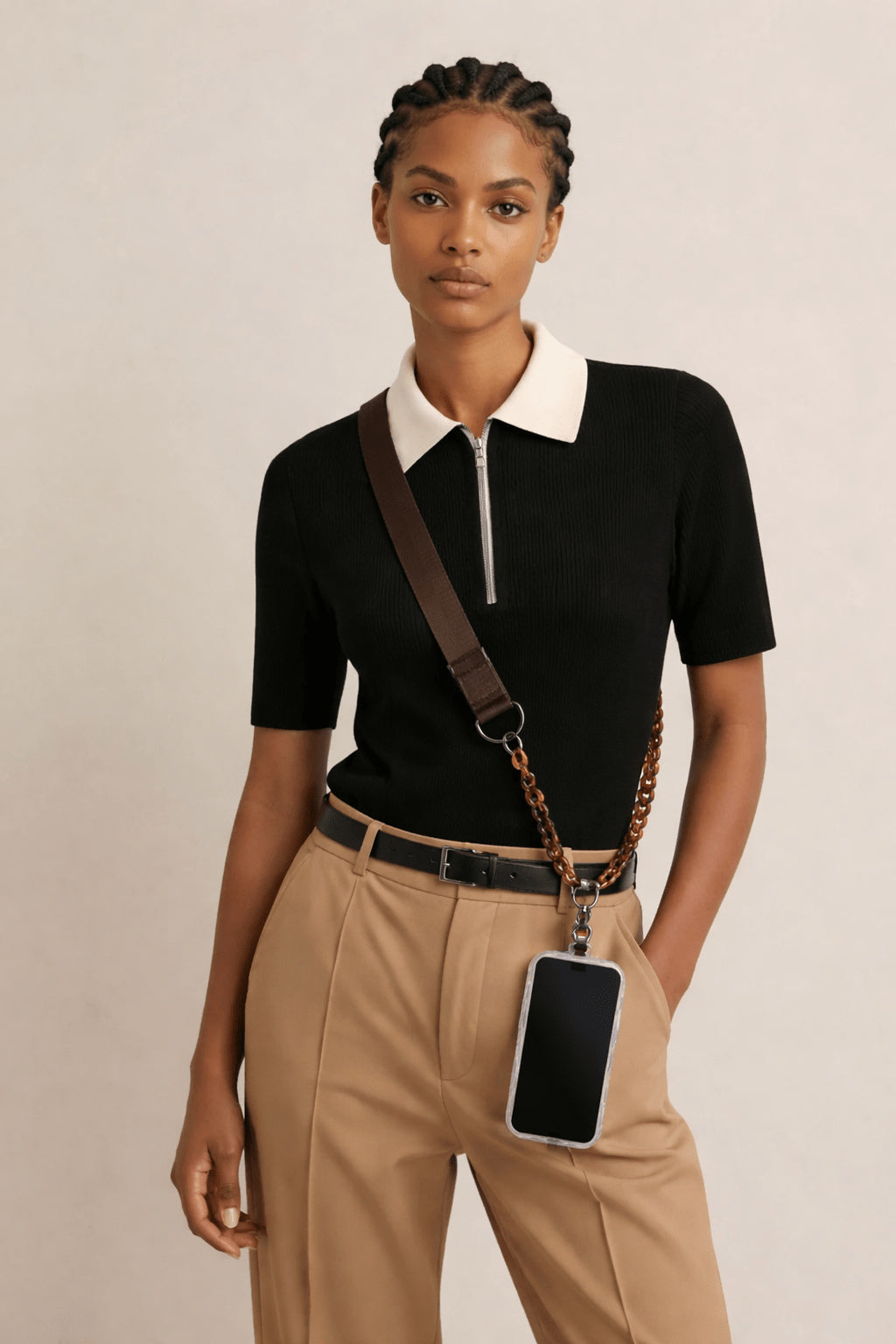 preneLOVE Ajax Vegan Phone Crossbody Chain in Espresso & Tortoise Chain