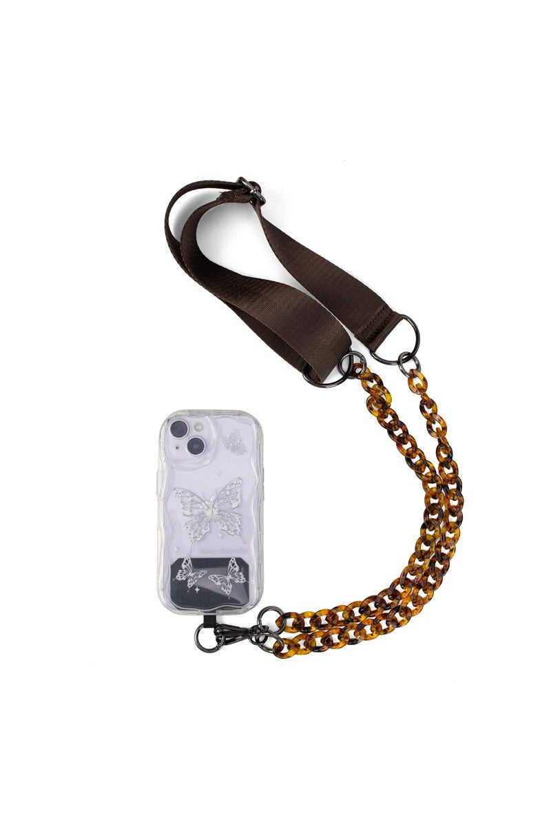 preneLOVE Ajax Vegan Phone Crossbody Chain in Espresso & Tortoise Chain