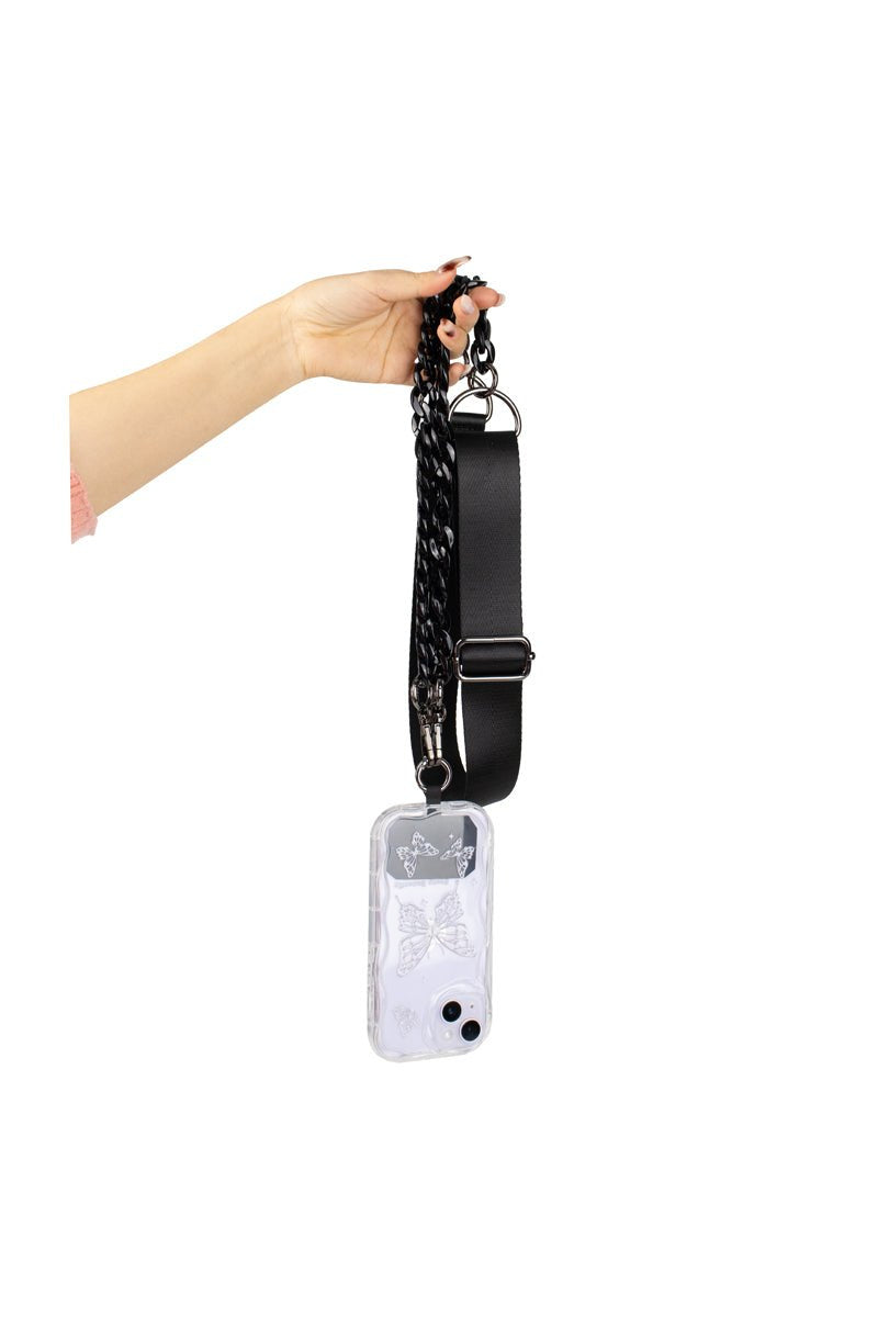 preneLOVE Ajax Vegan Phone Crossbody Chain in Black & Black Chain