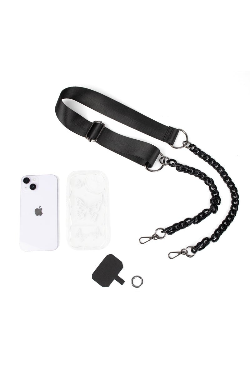 preneLOVE Ajax Vegan Phone Crossbody Chain in Black & Black Chain
