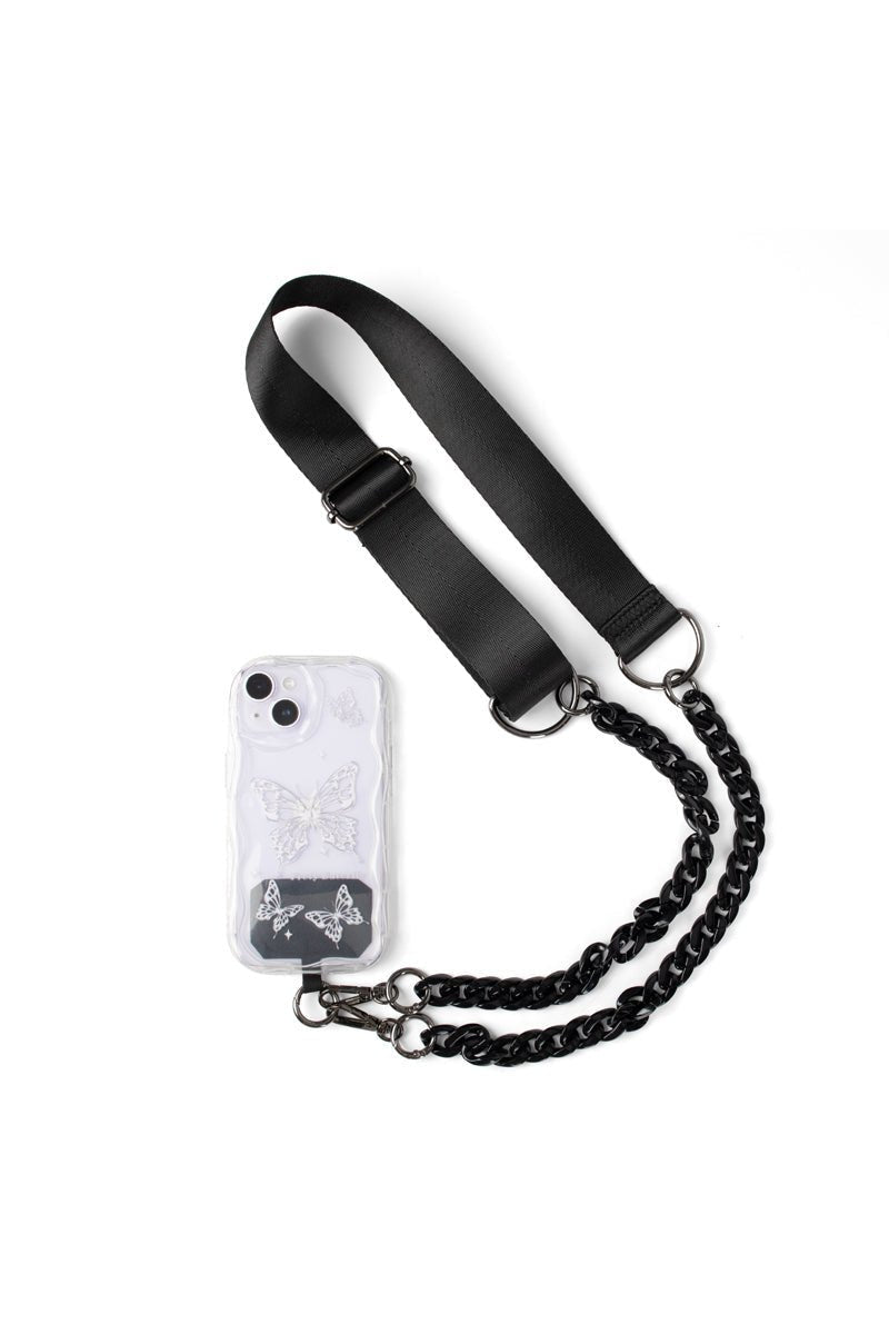 preneLOVE Ajax Vegan Phone Crossbody Chain in Black & Black Chain