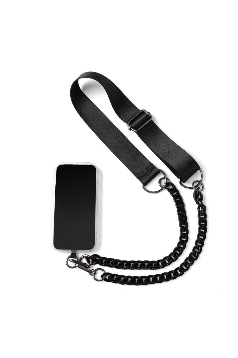 preneLOVE Ajax Vegan Phone Crossbody Chain in Black & Black Chain