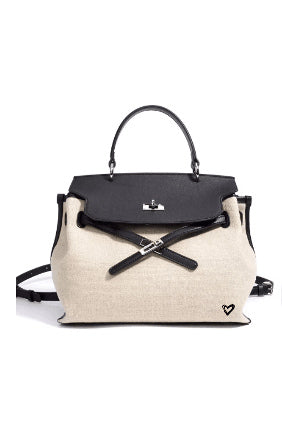 preneLOVE Rosseau Leather & Linen Convertible Handbag/Backpack in Black