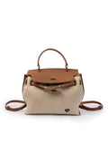preneLOVE Rosseau Leather & Linen Convertible Handbag/Backpack in Cognac Brown