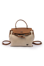 preneLOVE Rosseau Leather & Linen Convertible Handbag/Backpack in Cognac Brown