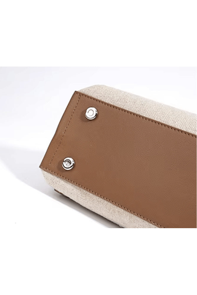 preneLOVE Rosseau Leather & Linen Convertible Handbag/Backpack in Cognac Brown