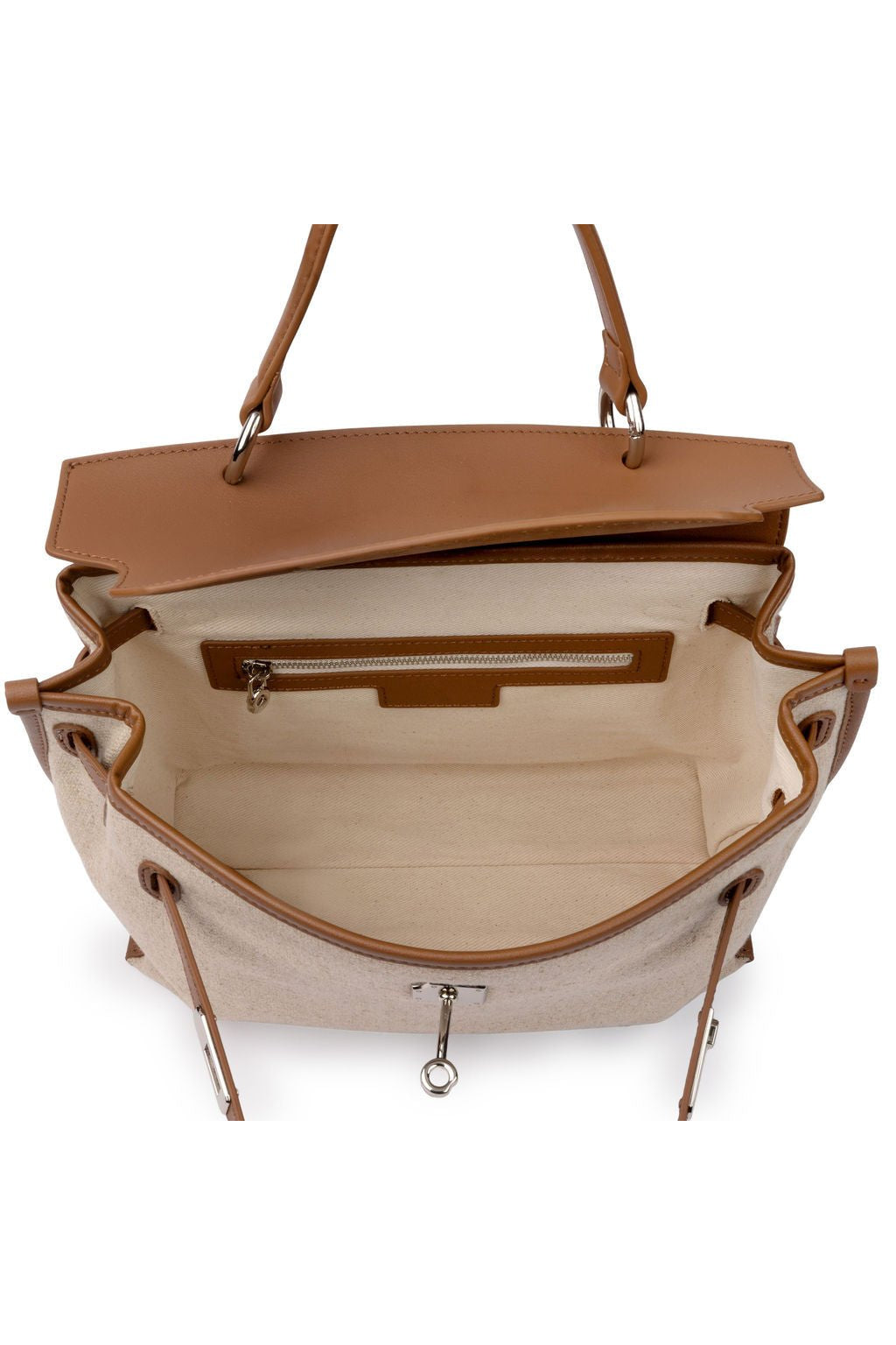 preneLOVE Rosseau Leather & Linen Convertible Handbag/Backpack in Cognac Brown