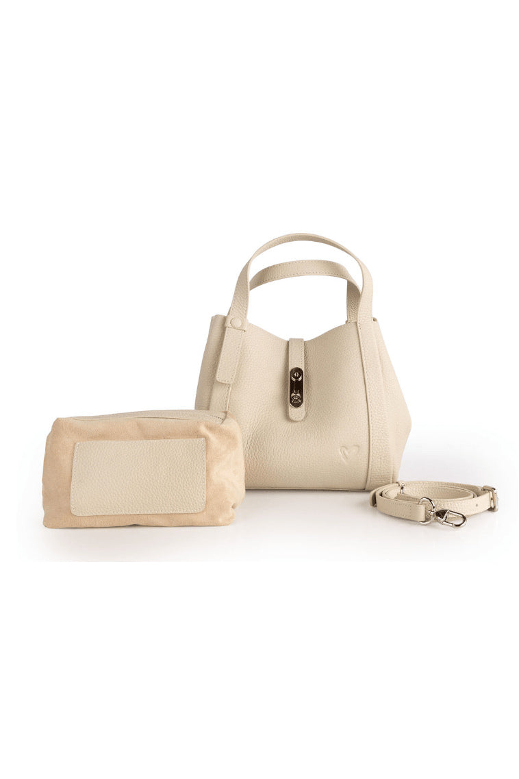 preneLOVE Laurentian Genuine Leather Handbag in Cream