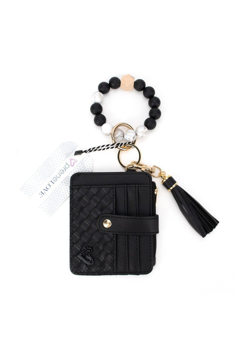 preneLOVE Calgary Vegan Leather Bracelet Card Case in Black Weave