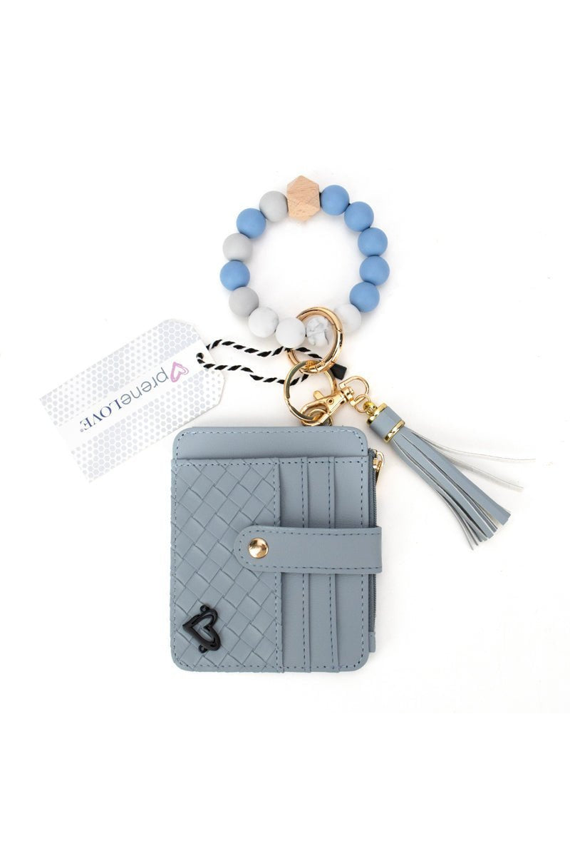 preneLOVE Calgary Vegan Leather Bracelet Card Case in Sky Blue Weave