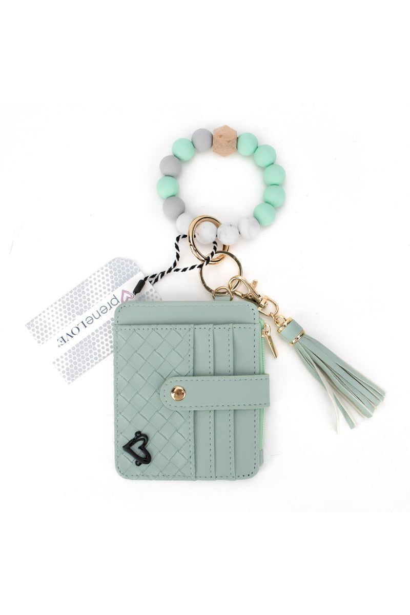 preneLOVE Calgary Vegan Leather Bracelet Card Case in Mint Weave