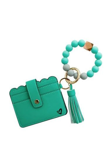 preneLOVE Calgary Vegan Leather Bracelet Card Case in Kelly Green Scalloped