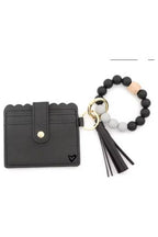 preneLOVE Calgary Vegan Leather Bracelet Card Case in Black Scalloped