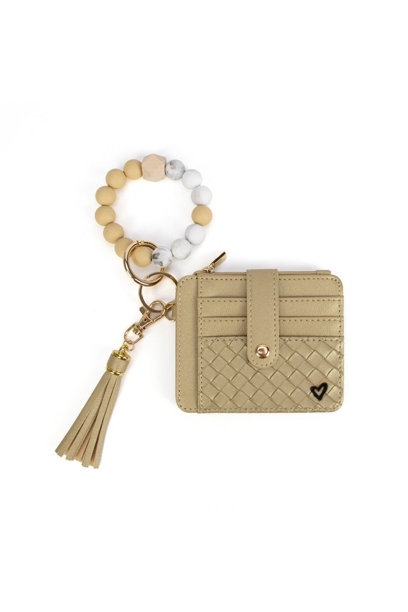 preneLOVE Calgary Vegan Leather Bracelet Card Case in Gold Weave