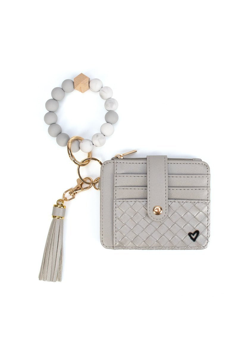 preneLOVE Calgary Vegan Leather Bracelet Card Case in Silver Weave
