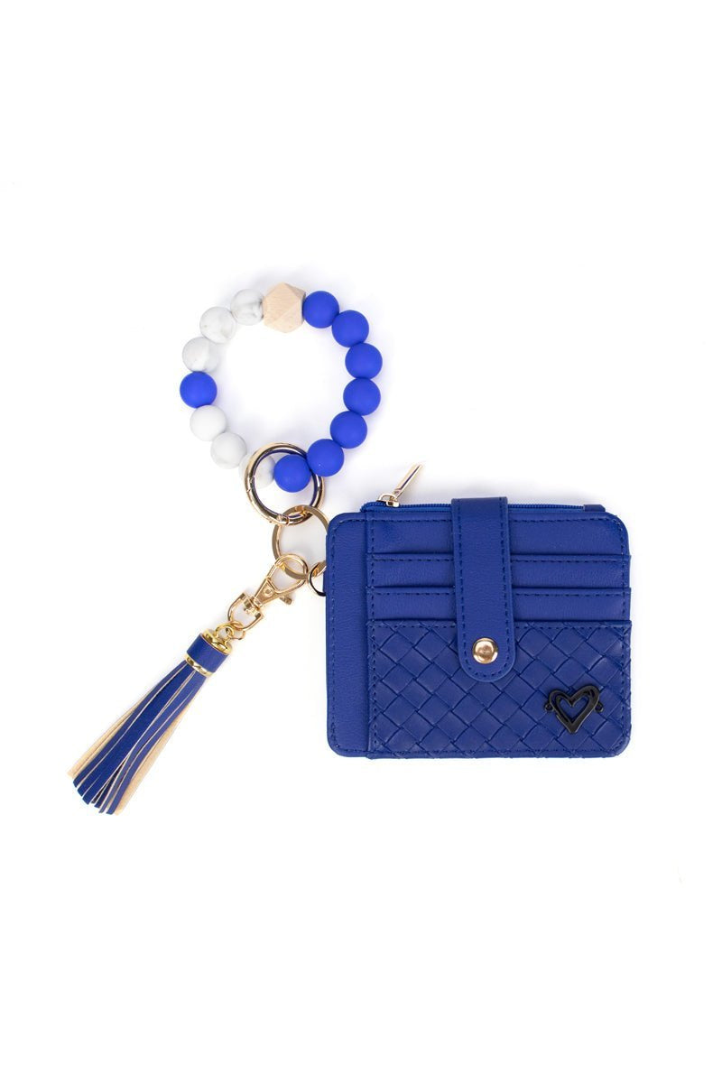 preneLOVE Calgary Vegan Leather Bracelet Card Case in Colbalt Blue Weave